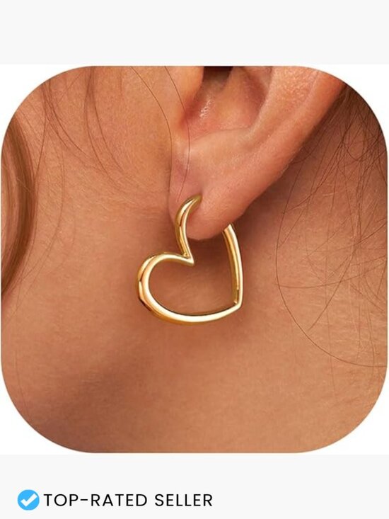 Jewelry - Heart Hoop Earrings Lightweight Hypoallergenic 14K Gold Plated for Women Trendy
